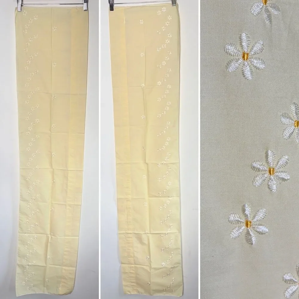 Window Valance Cottagecore Pale Yellow Daisy Embroidered 59